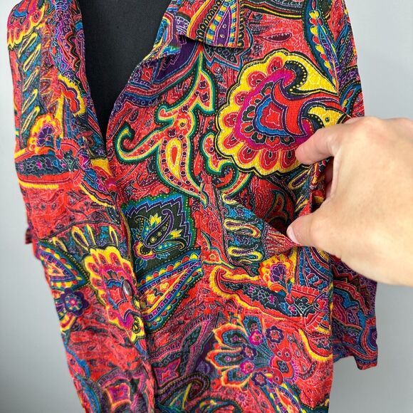 Vtg Chicos Design Button Up Shirt Large Sz 2 Multicolor Paisley Rayon Blouse - Picture 5 of 11